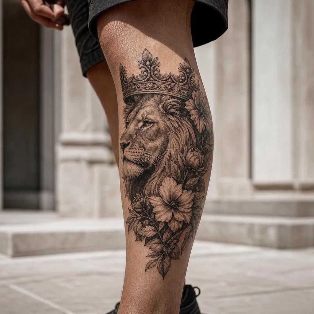 lion-tattoo crowned floral lion