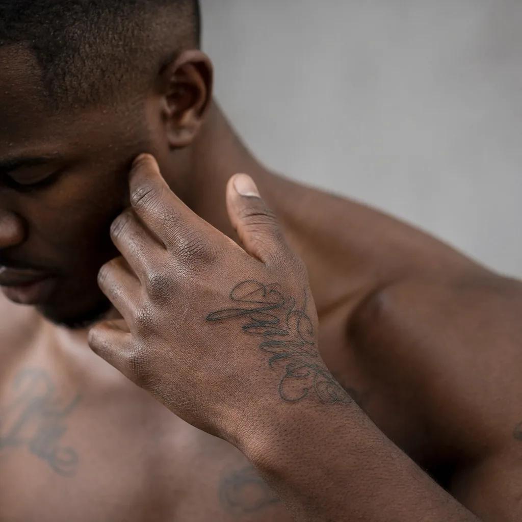 idée tatouage main homme lettrage libre