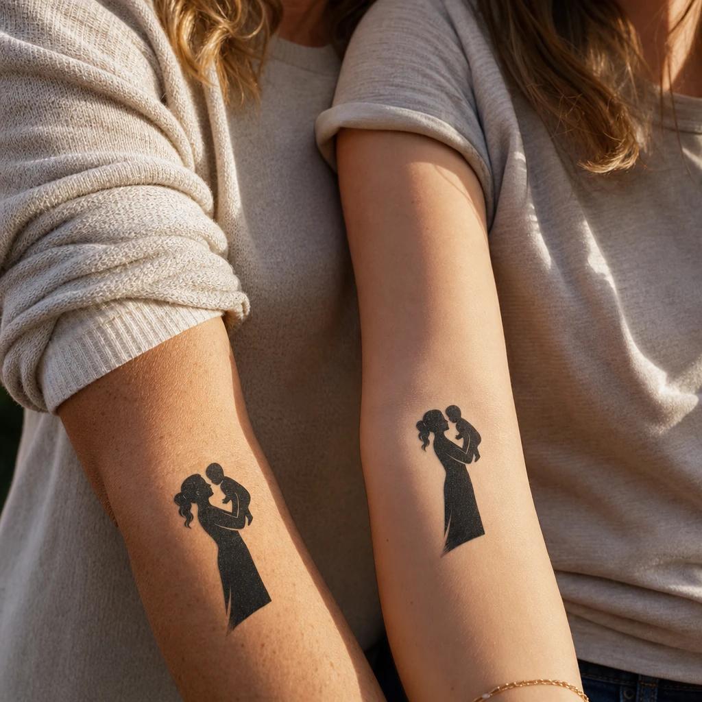 idée tatouage mère et fille mère enfant blackwork