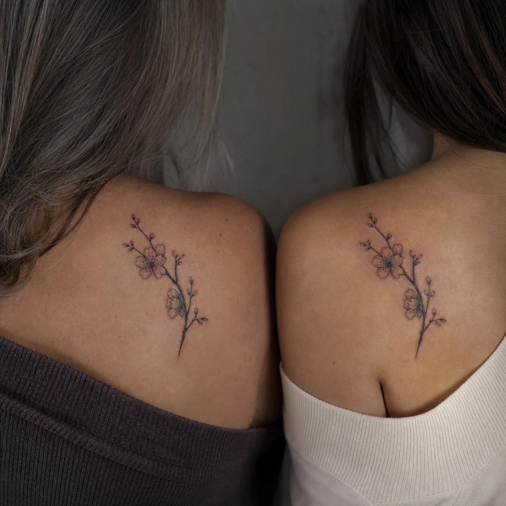 idée tatouage mère et fille fleurs de cerisier mère fille