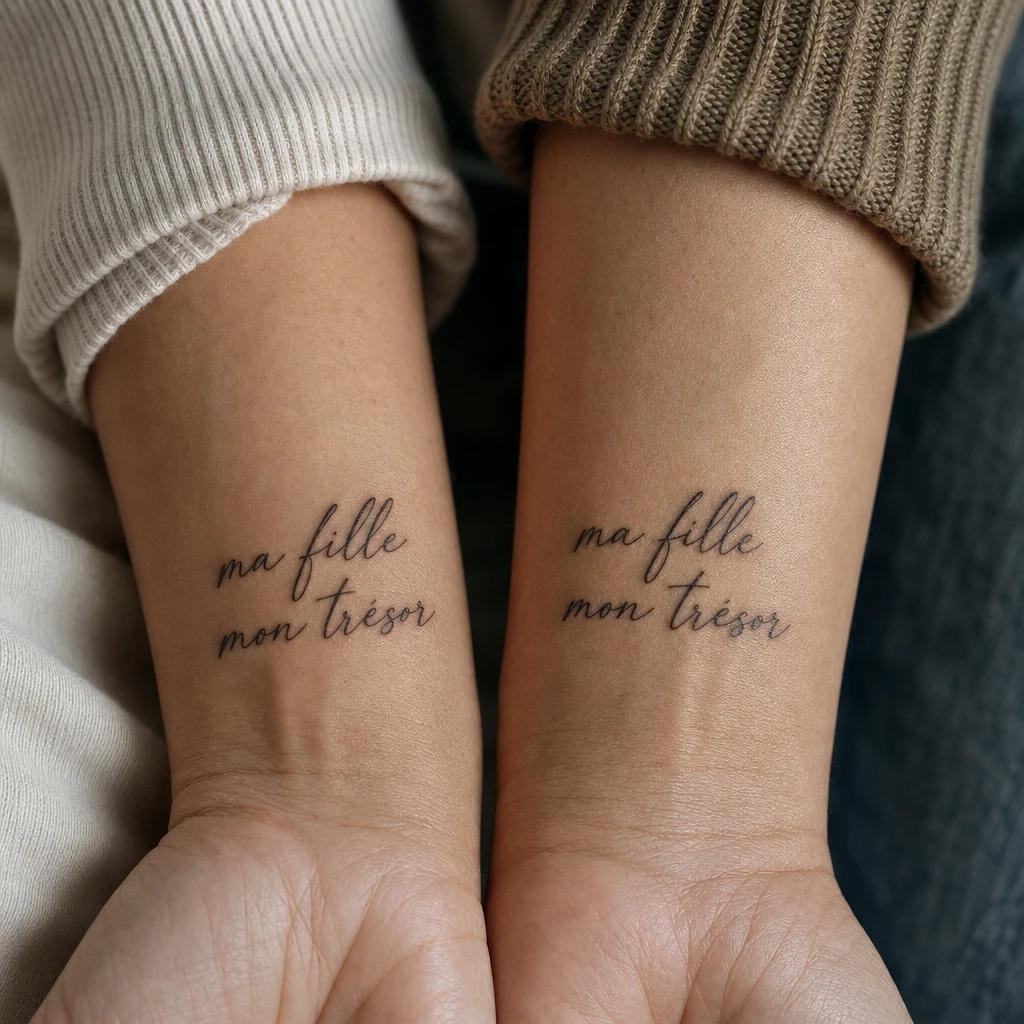 idée tatouage mère et fille lettrage ma fille mon trésor