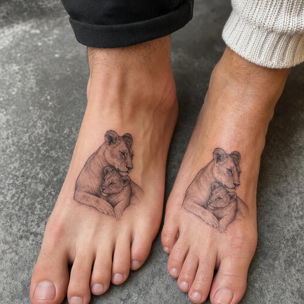 idée tatouage mère et fils lionne et lionceau