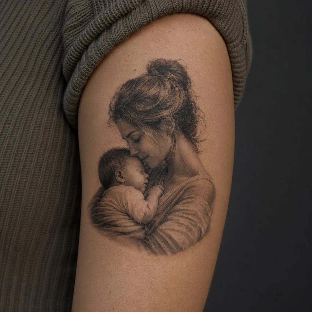 mom-tattoo realistic mother and child hands