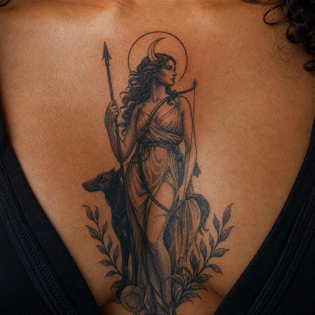 moon-tattoo neo-traditional diana the huntress