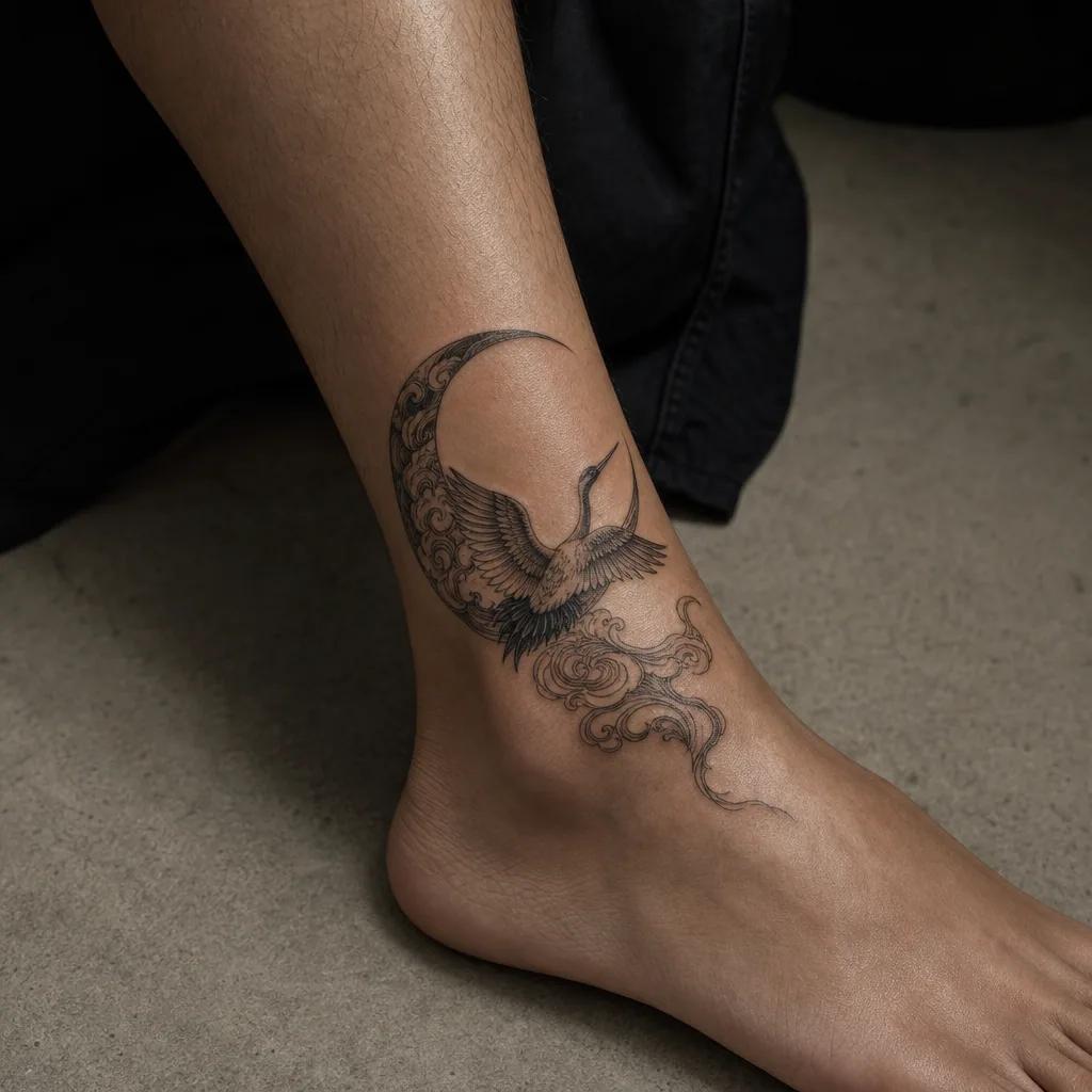 moon-tattoo ornamental skull beneath the moon