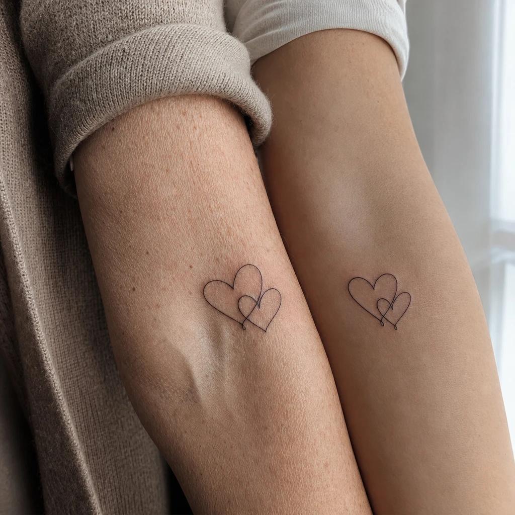 mother and daughter-tattoo minimalist mother-daughter hearts