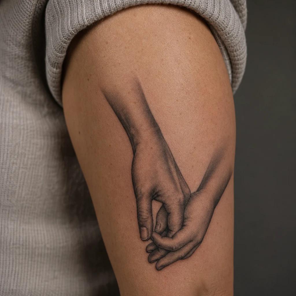mother and daughter-tattoo realistic mother and child hands