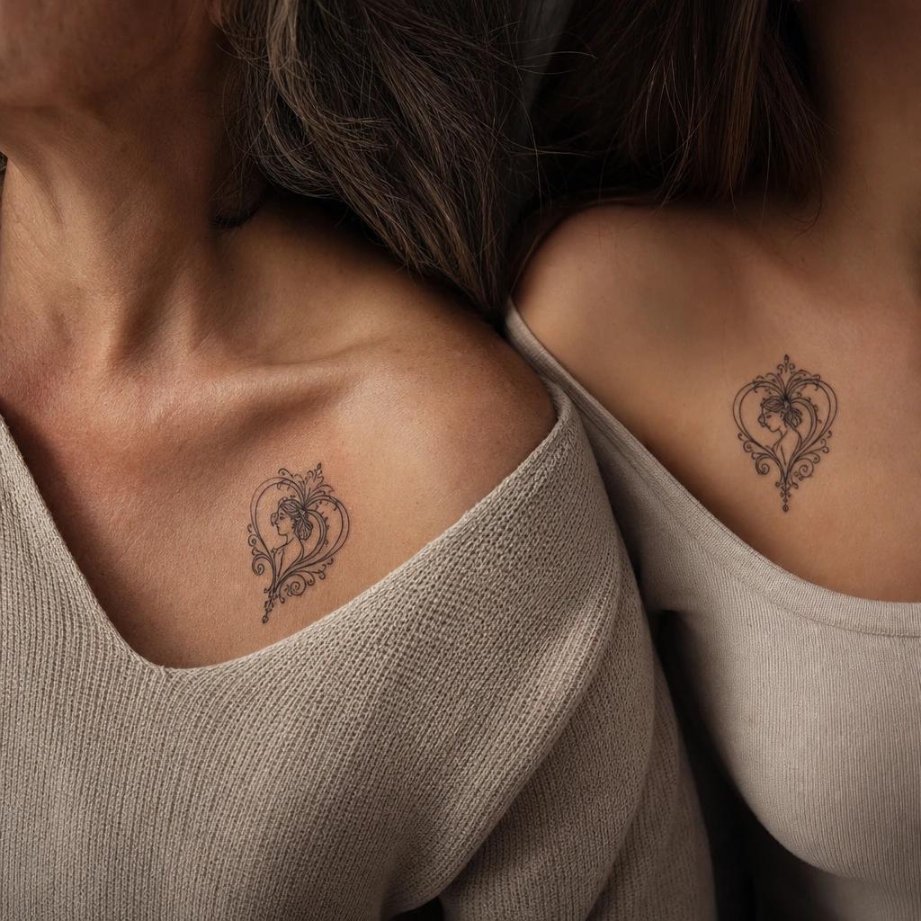 mother and daughter-tattoo ornamental "daughter" heart
