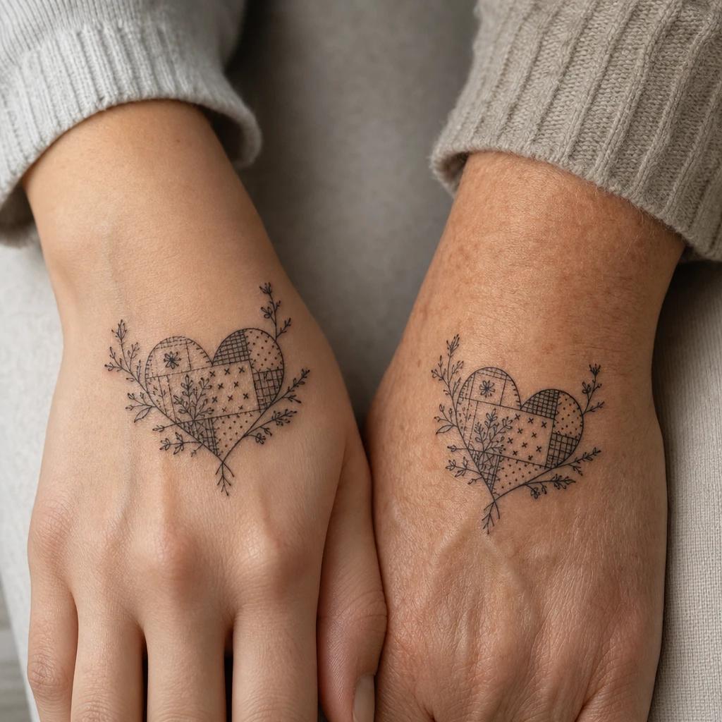 mother and daughter-tattoo family patchwork flash