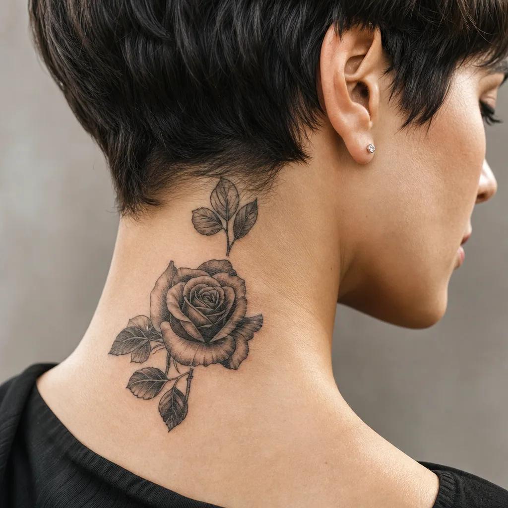 nape-tattoo realistic rose