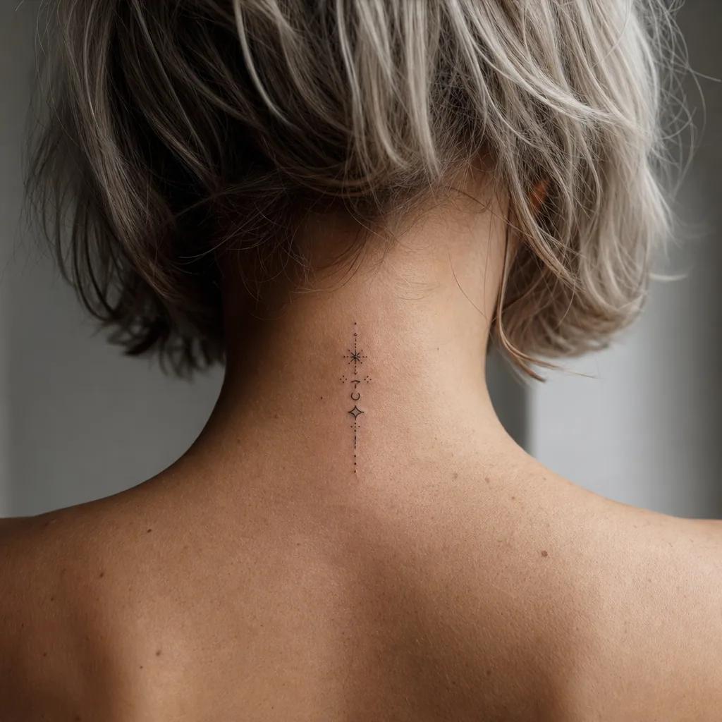 idée tatouage nuque patchwork micro-symboles