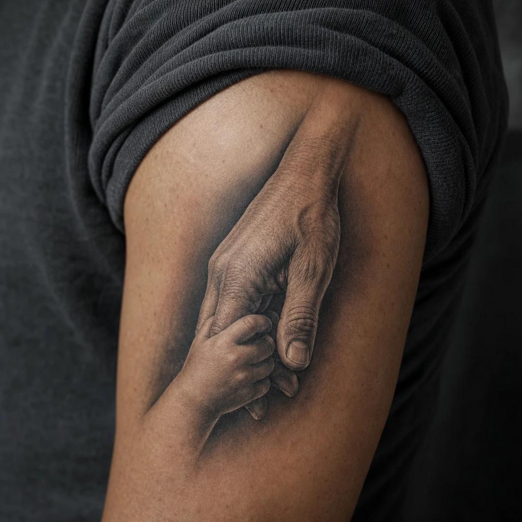 idée tatouage père et fille mains réalistes père enfant