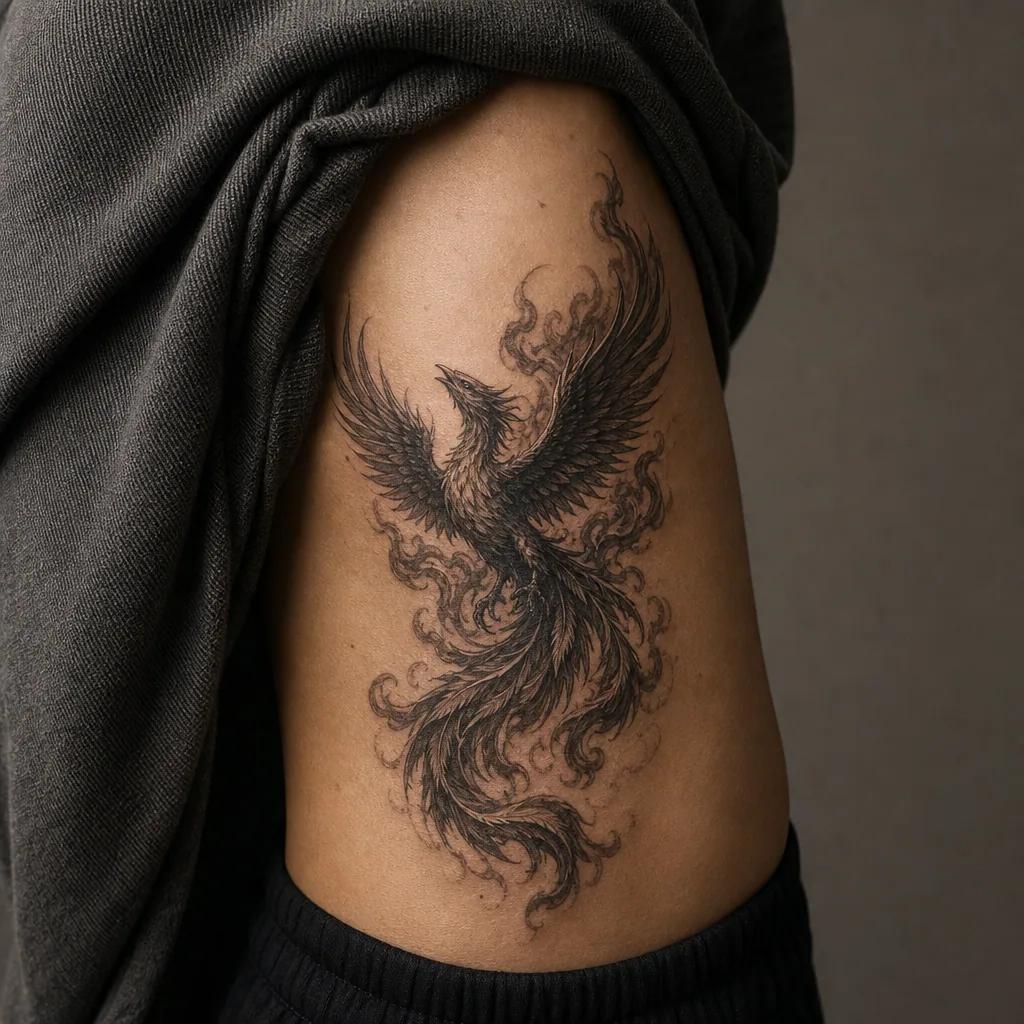 phoenix-tattoo realistic phoenix in flames