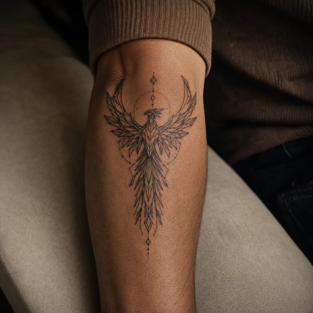 phoenix-tattoo faceted geometric phoenix
