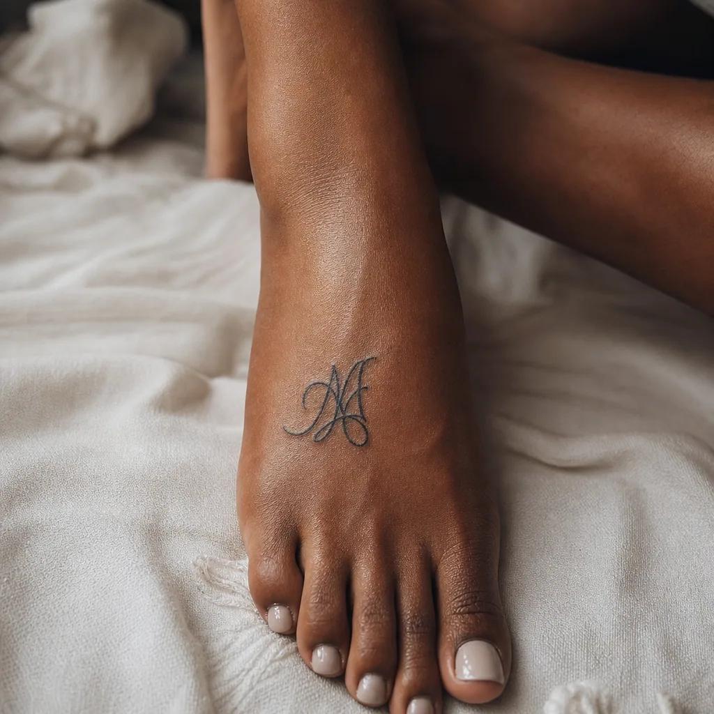 idée tatouage pied initiale lettrée