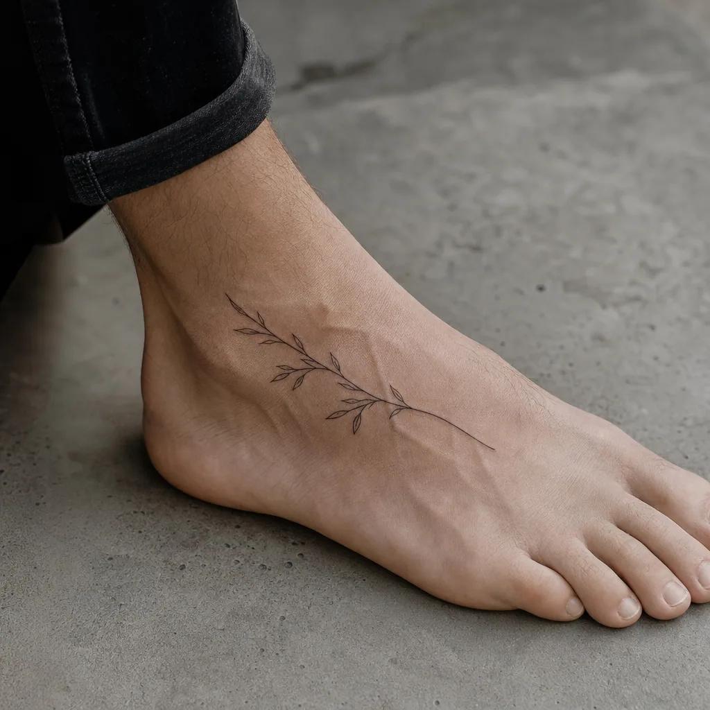 idée tatouage pied branche fine line