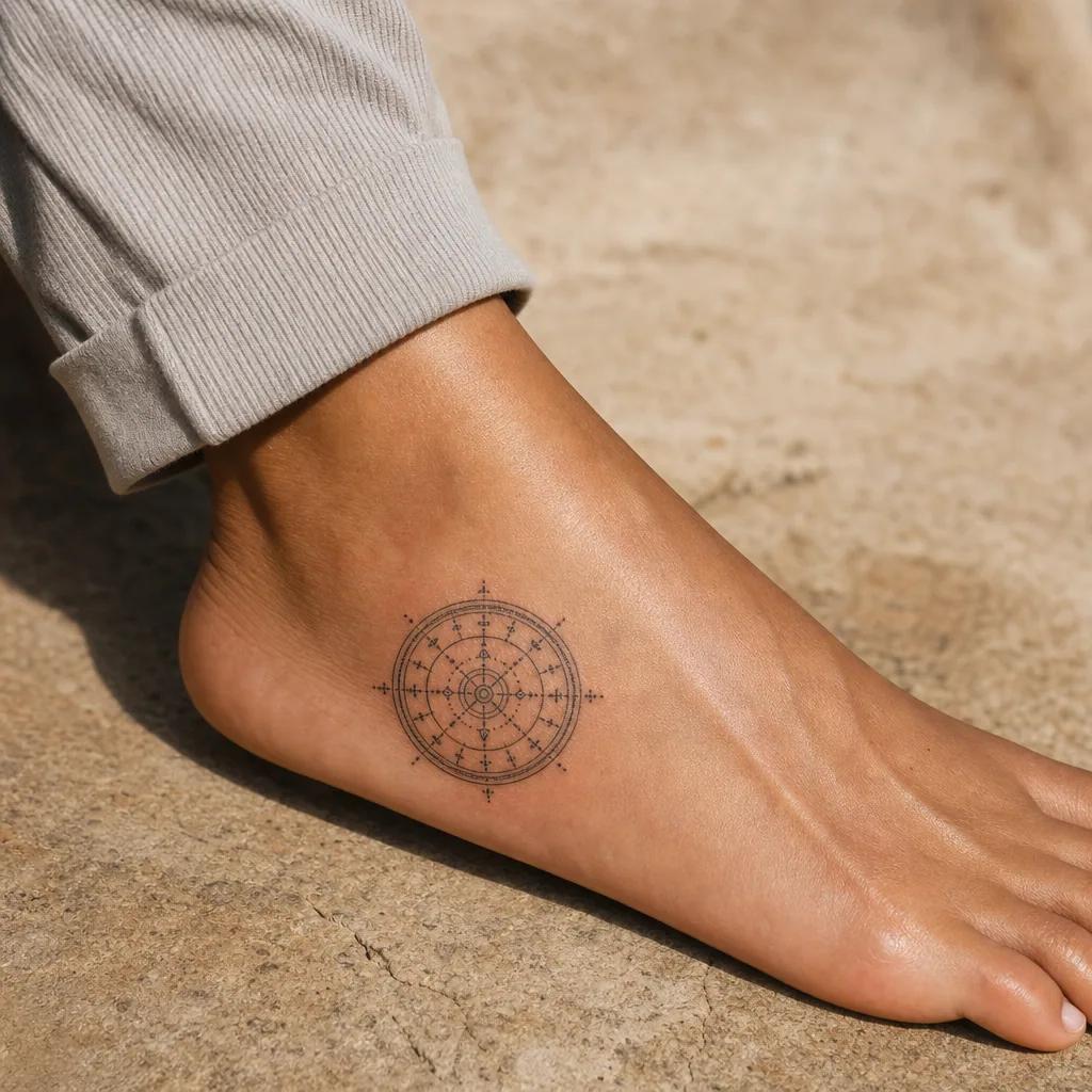 idée tatouage pied cercle géométrique