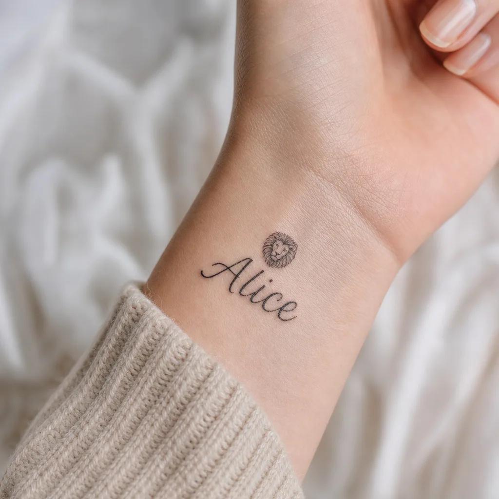 idée tatouage prénom prénom et lion