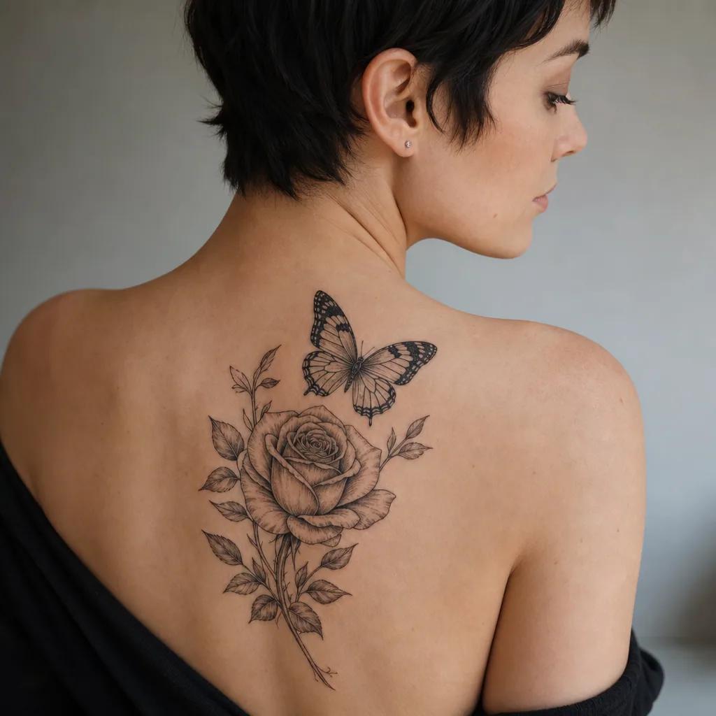 rose-tattoo rose and butterfly