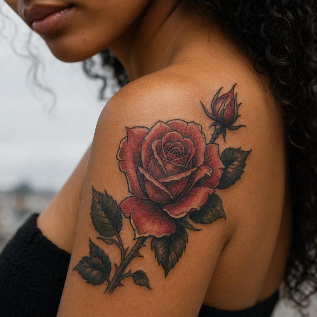 shoulder-tattoo neo-traditional rose