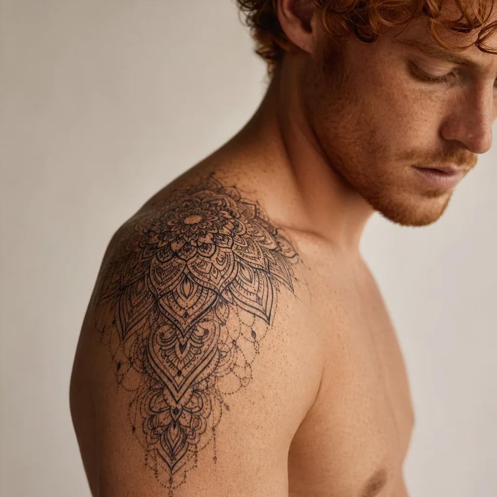 shoulder-tattoo ornamental lace mandala