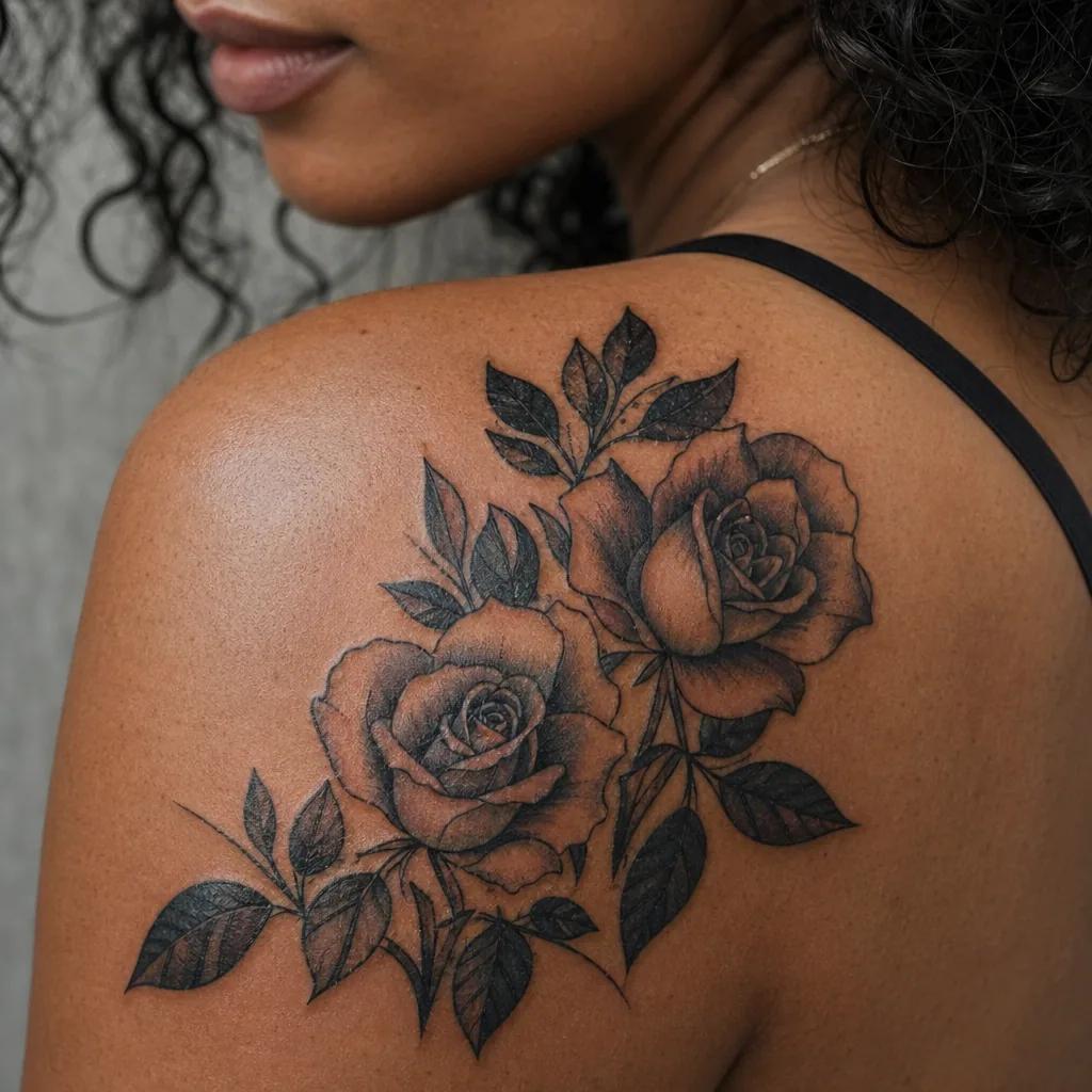sister-tattoo roses in neo-traditional