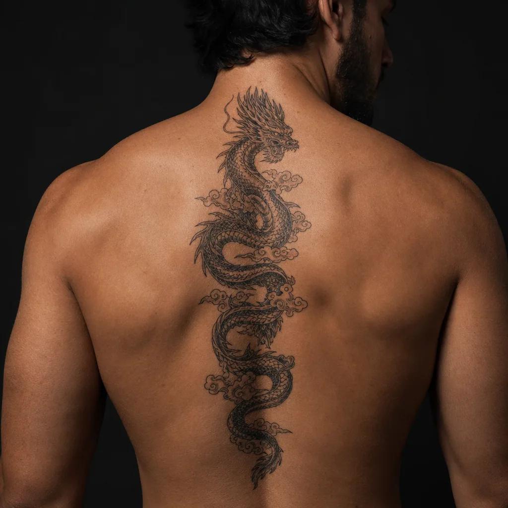 spine-tattoo vertical japanese dragon