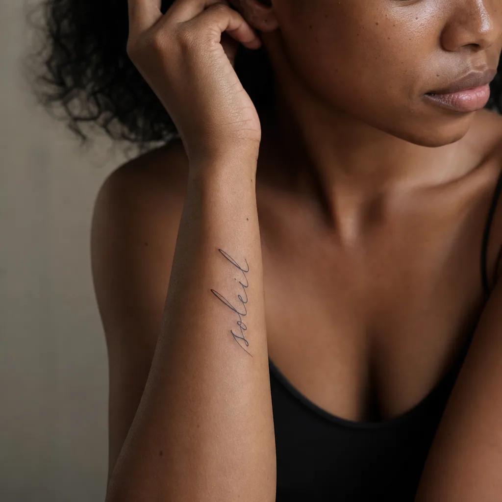 sun-tattoo cursive "sun" lettering