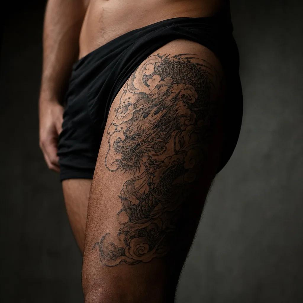 thigh-tattoo japanese dragon