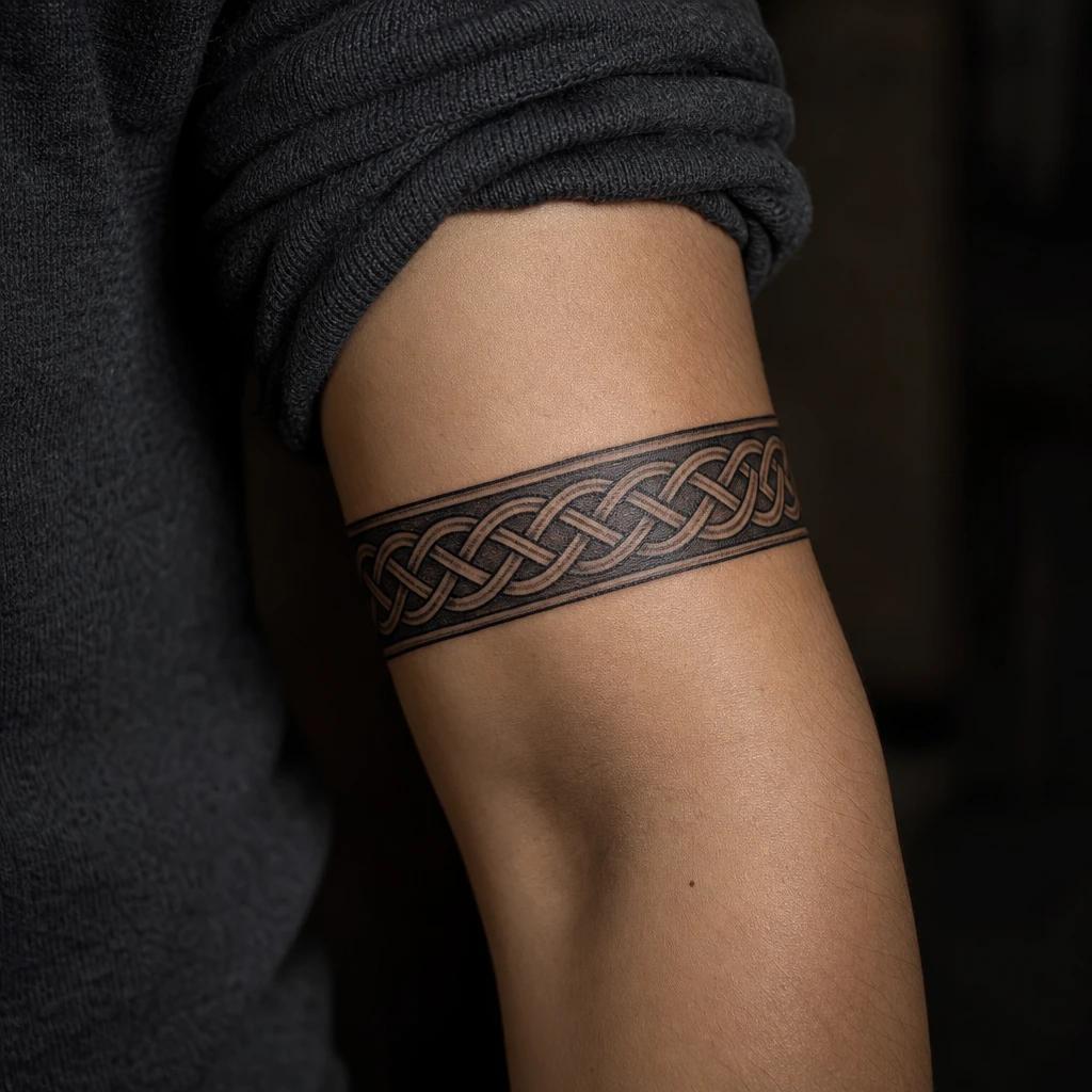 viking tattoo nordic knotwork band, realistic photo on skin