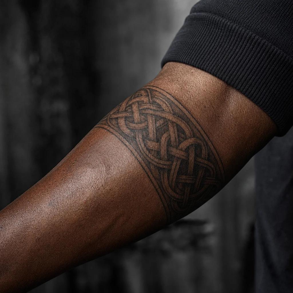 viking tattoo nordic knotwork band, realistic photo on skin