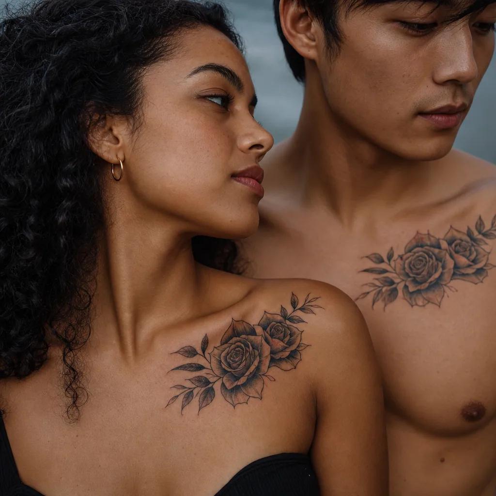 wedding-tattoo neo-traditional wedding roses