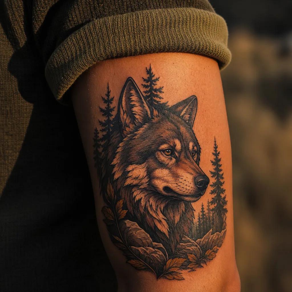 wolf-tattoo neo-traditional wolf in the forest