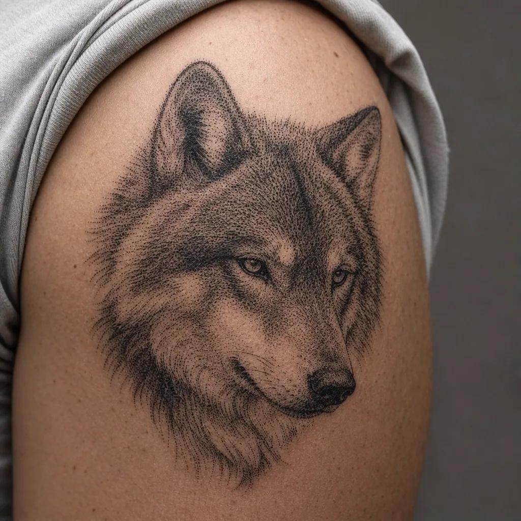 wolf-tattoo dotwork wolf in stippling