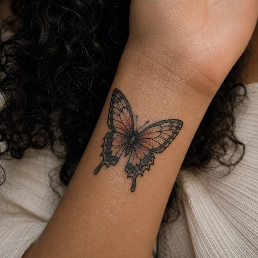 wrist-tattoo neo-traditional butterfly