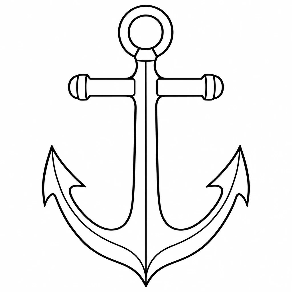 Minimalist fine-line ship anchor tattoo design, a simple silhouette with no fill