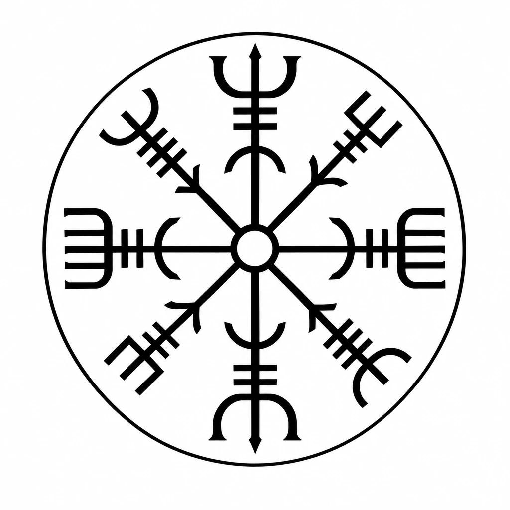 Vegvisir tattoo design, eight ornate staves radiating from a central point inside a circle