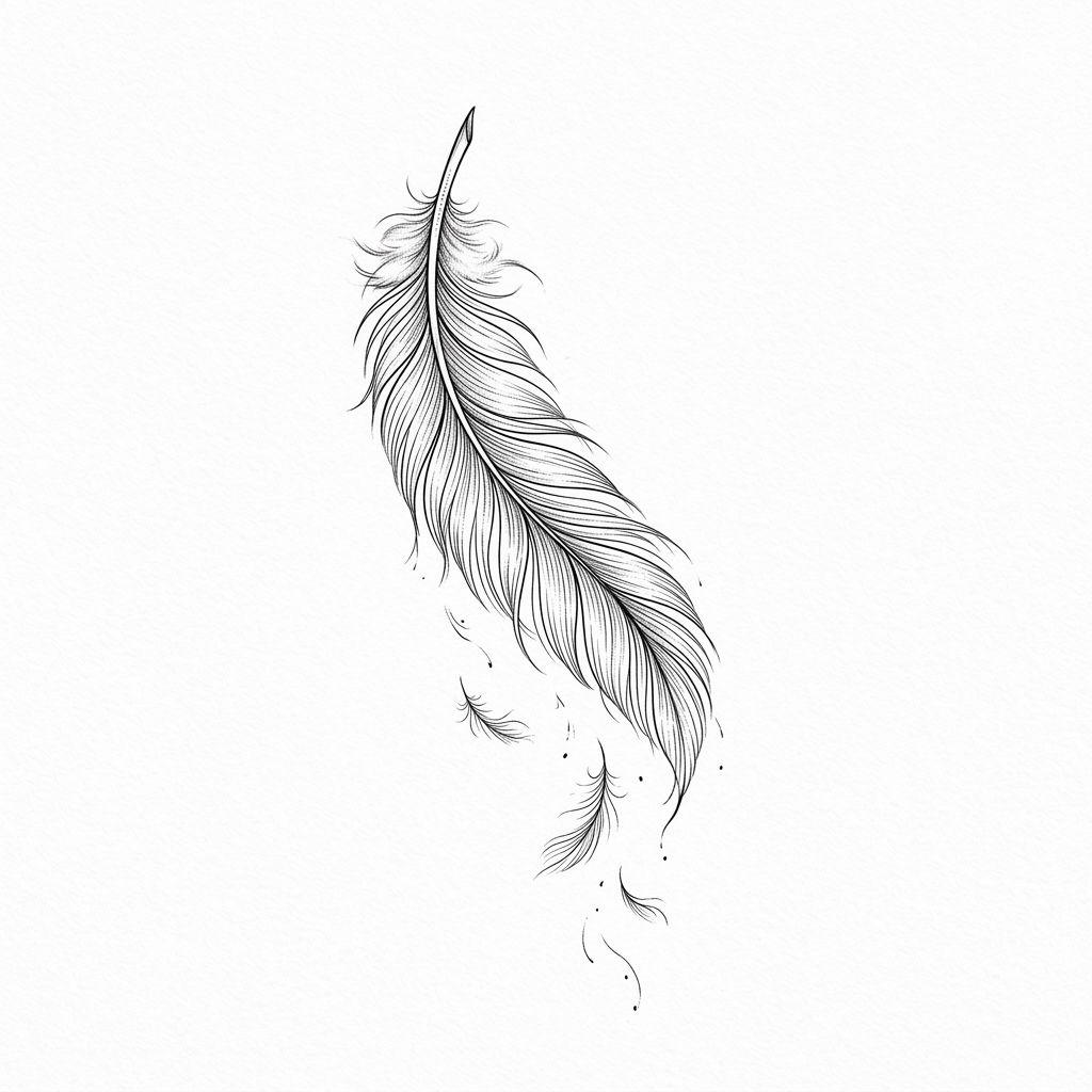 angel tattoo falling angel feather, design on white background
