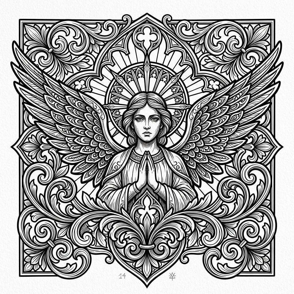 angel tattoo ornamental gothic angel, design on white background