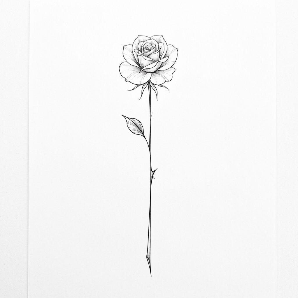 collarbone (women) tattoo hanging fine line rose, design on white background