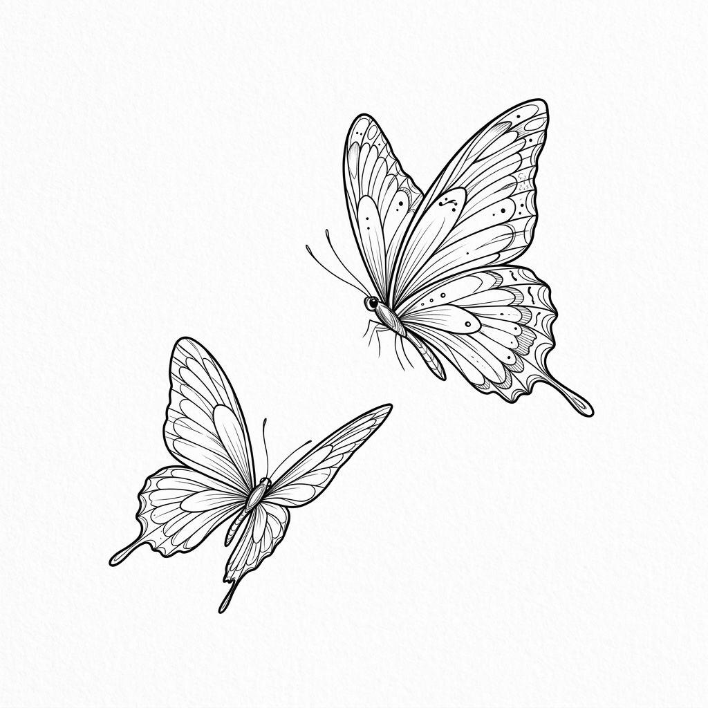 collarbone (women) tattoo asymmetric butterflies, design on white background