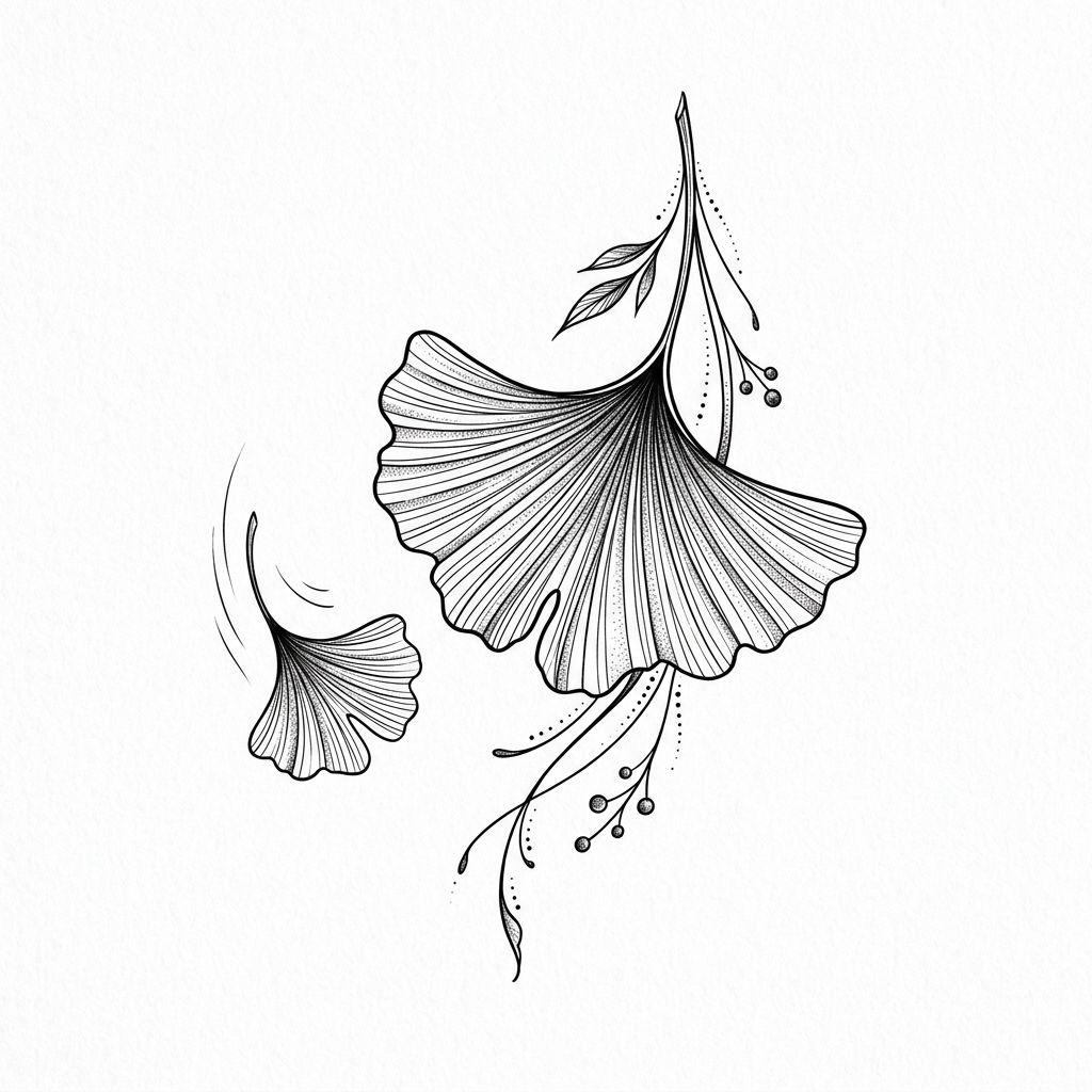 collarbone (women) tattoo japanese-inspired ginkgo leaf, design on white background