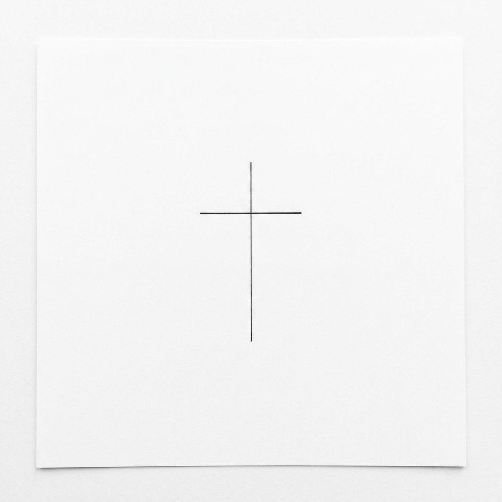 cross tattoo minimalist fine-line cross, design on white background