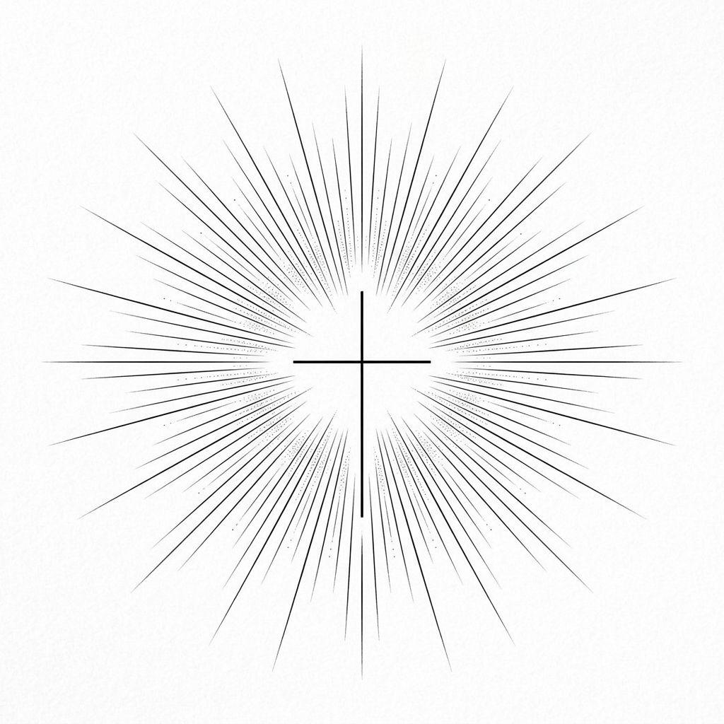 cross tattoo cross with rays of light, design on white background