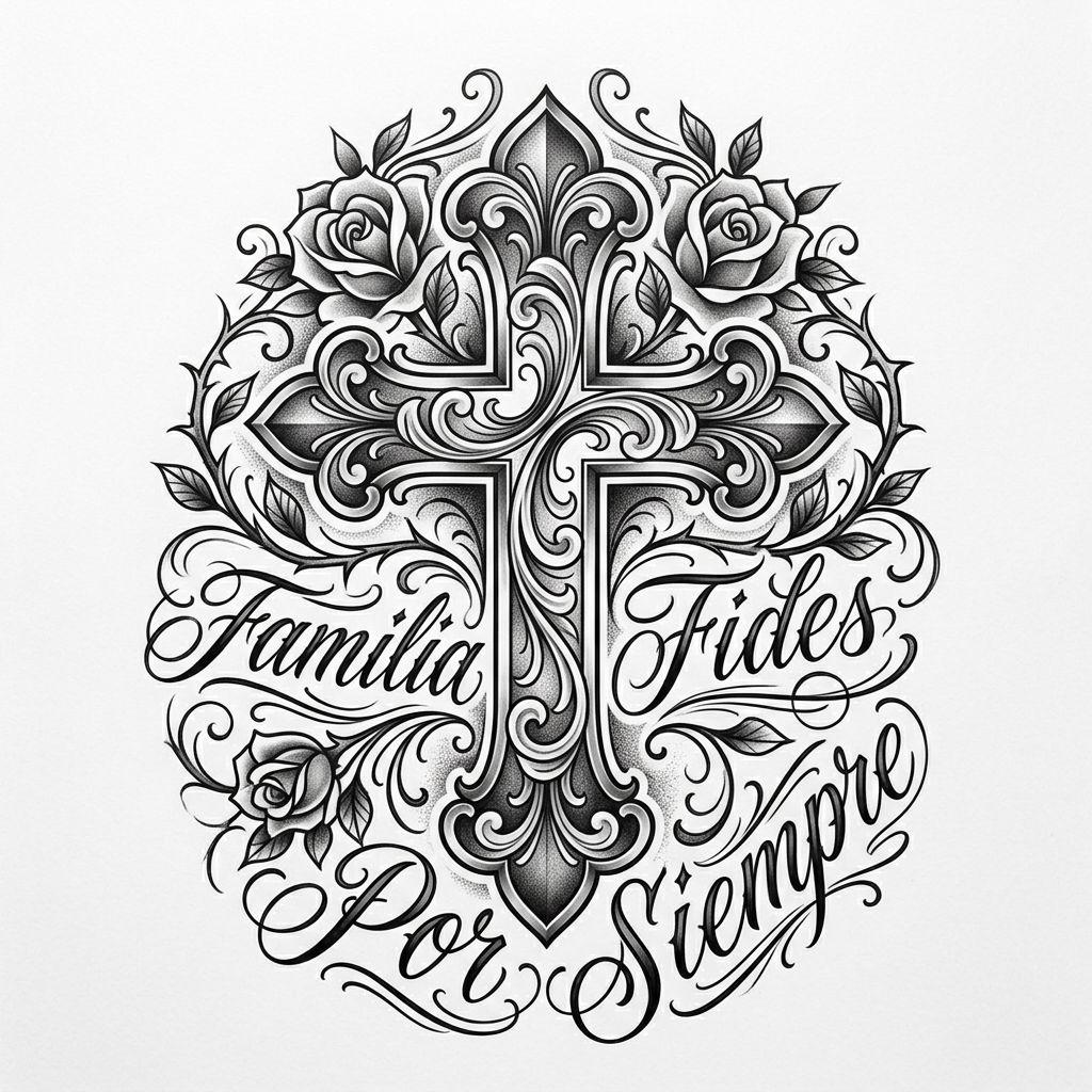 cross tattoo fine chicano cross, design on white background