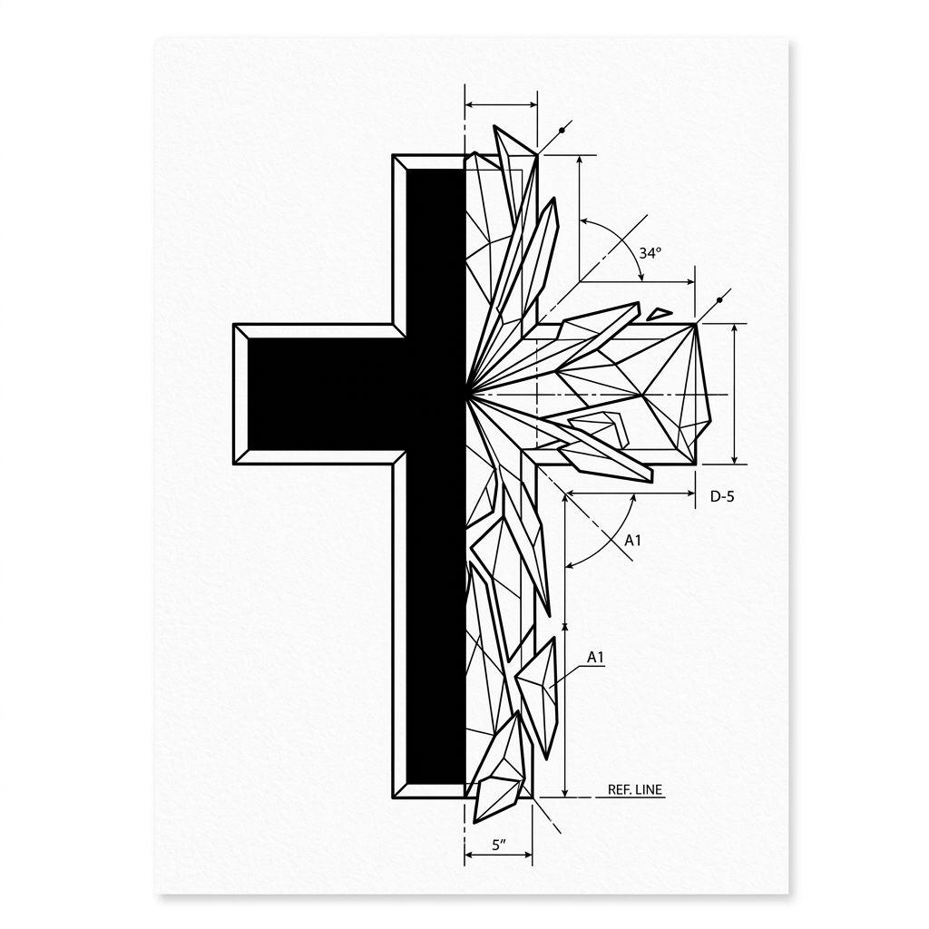 cross tattoo modern geometric cross, design on white background