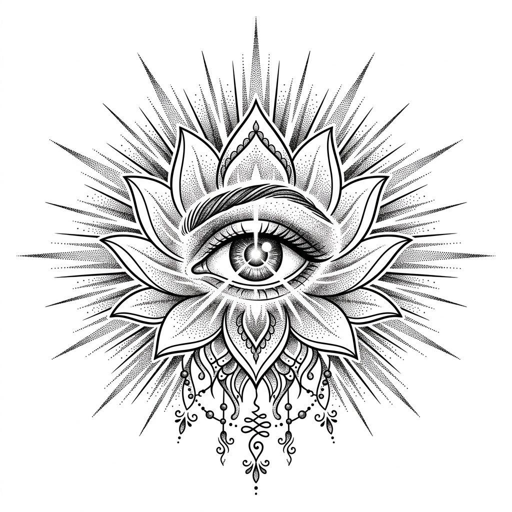 eye tattoo spiritual third eye, design on white background