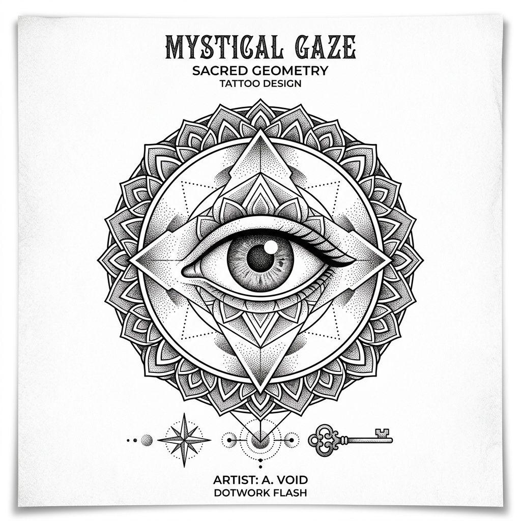 eye tattoo geometric dotwork eye, design on white background