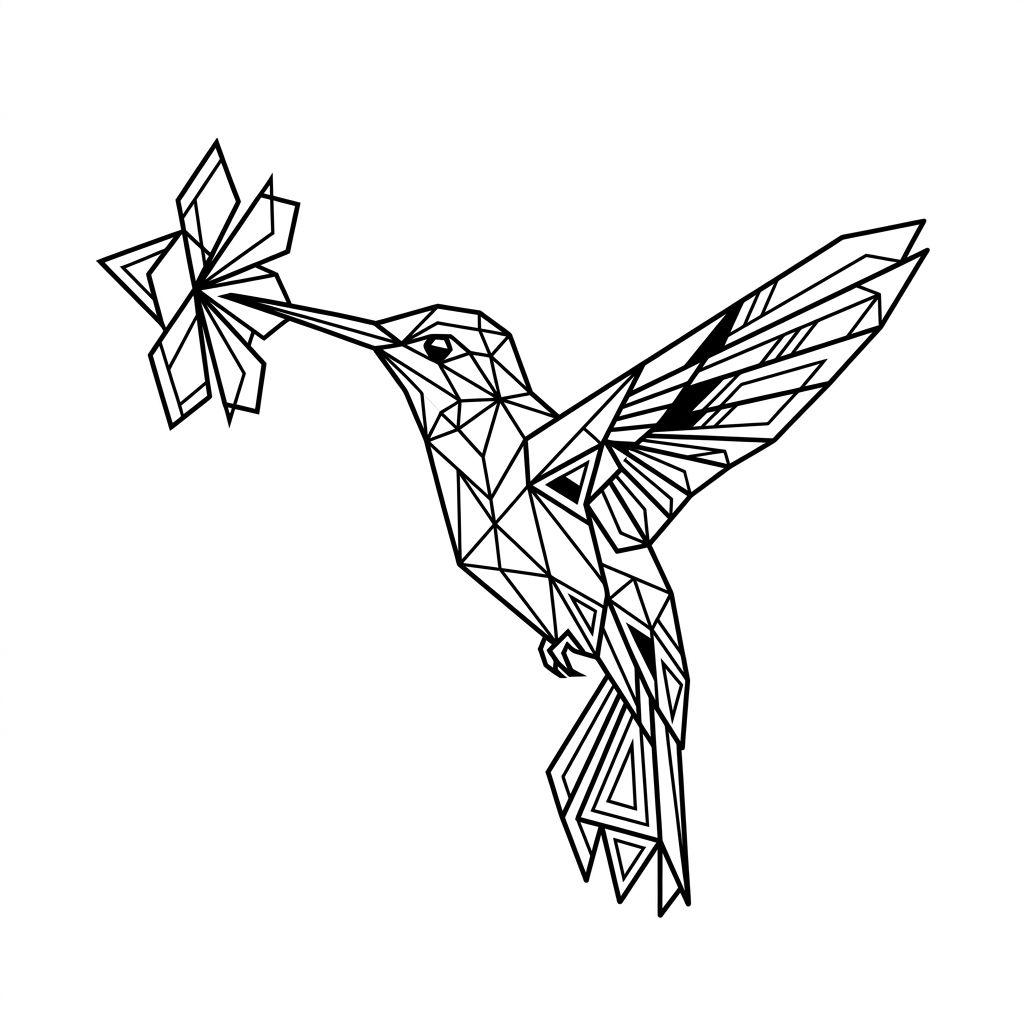 hummingbird tattoo geometric hummingbird, design on white background