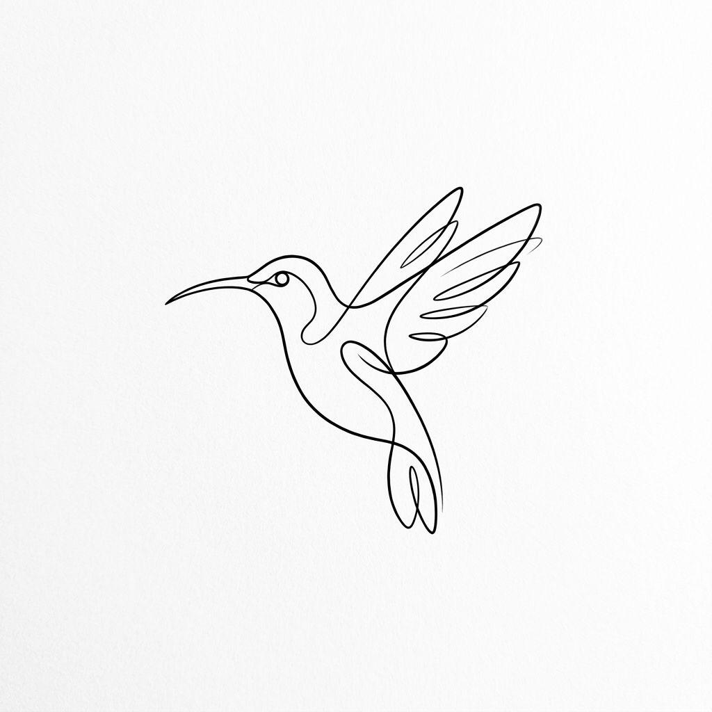 hummingbird tattoo minimalist single-line hummingbird, design on white background